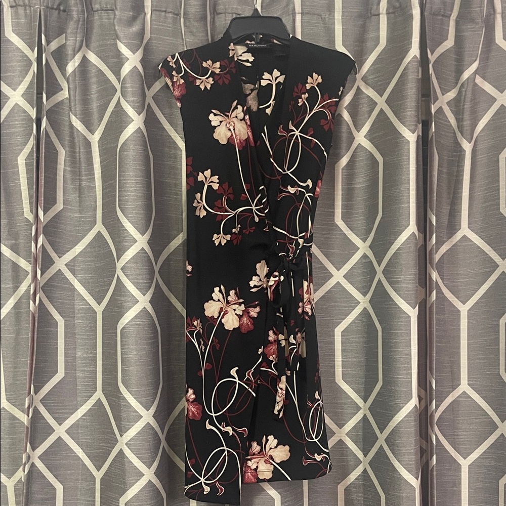 New York & Company Black Dress with Red and White Floral Design